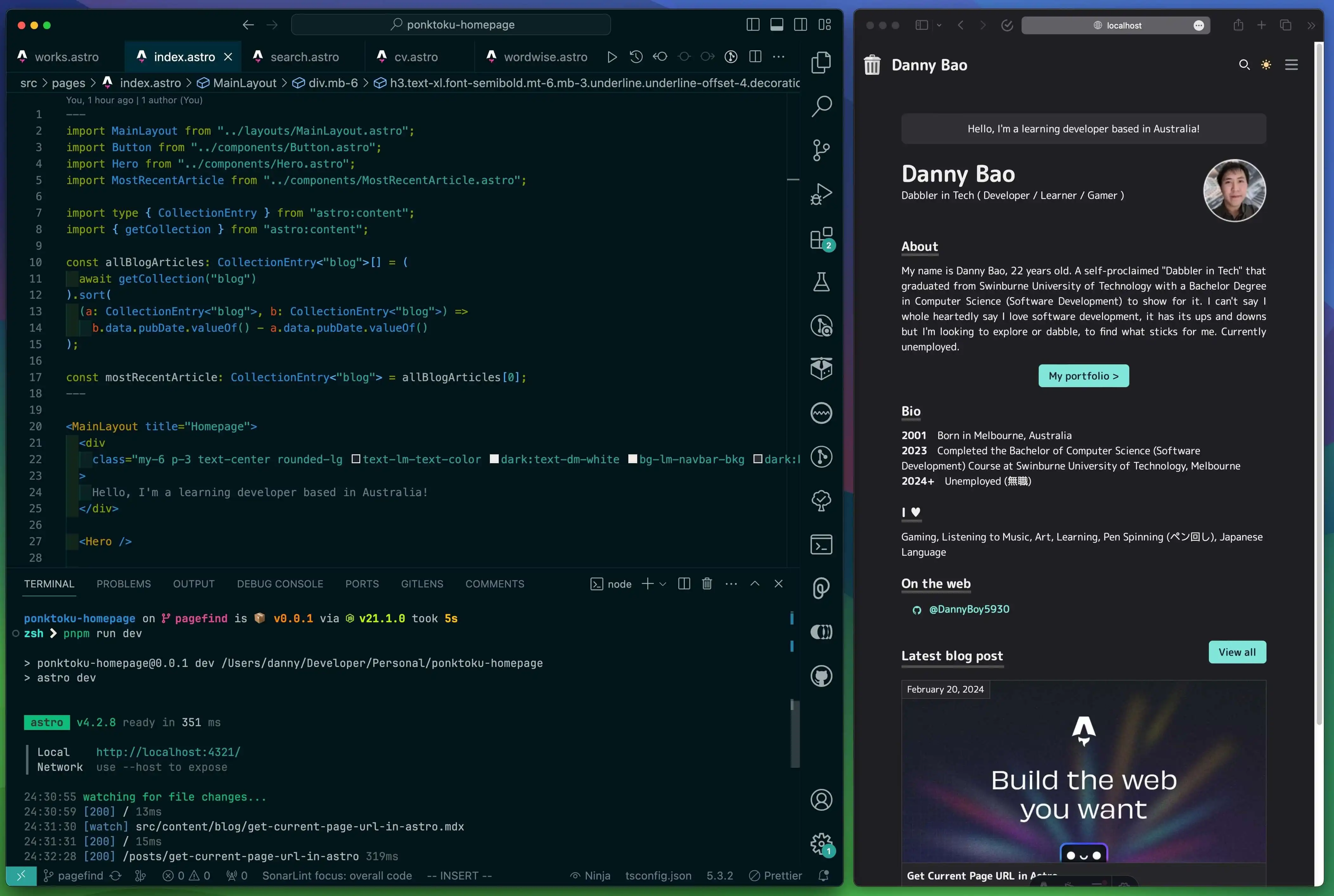 VSCode and home page