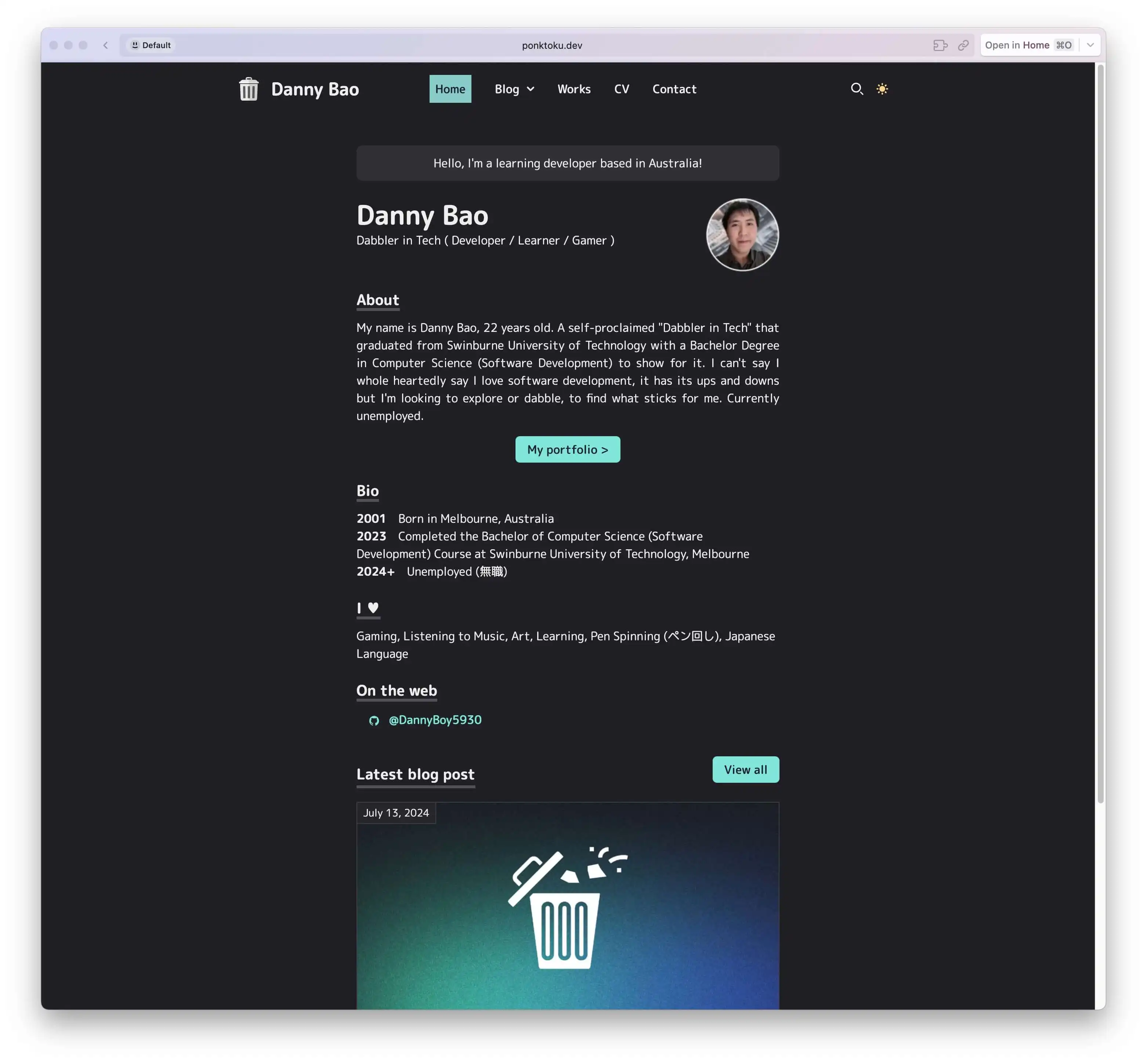 Screenshot of ponktoku.dev (version 1)