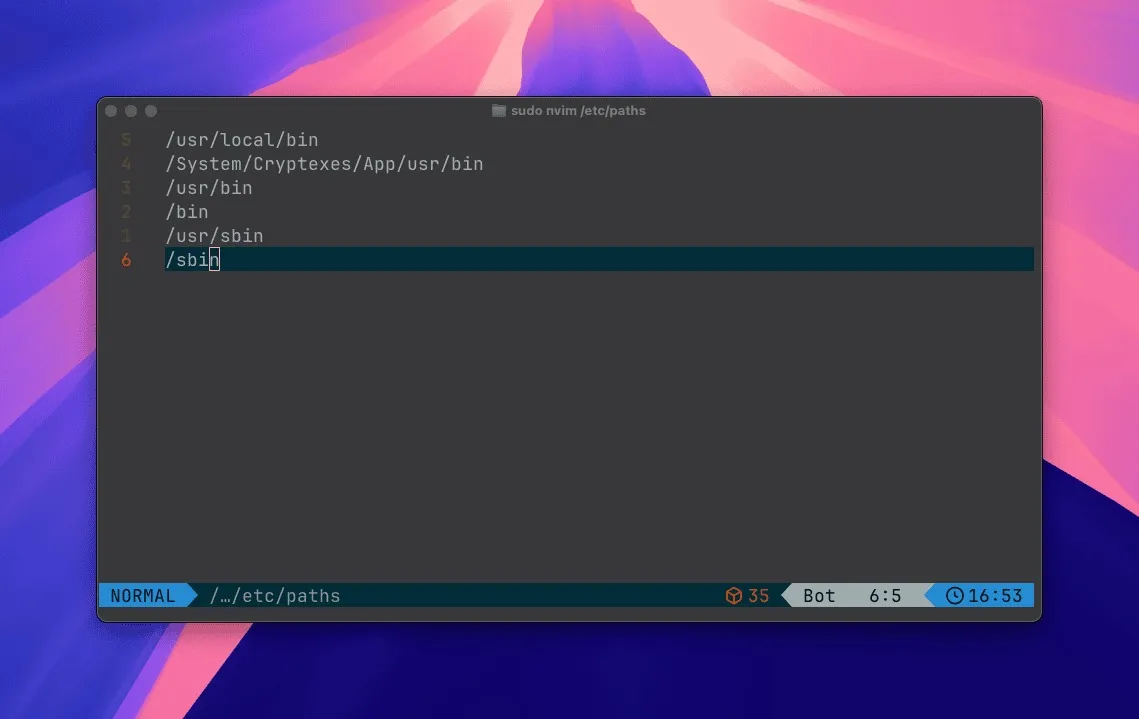 Show directory paths contained in /etc/paths